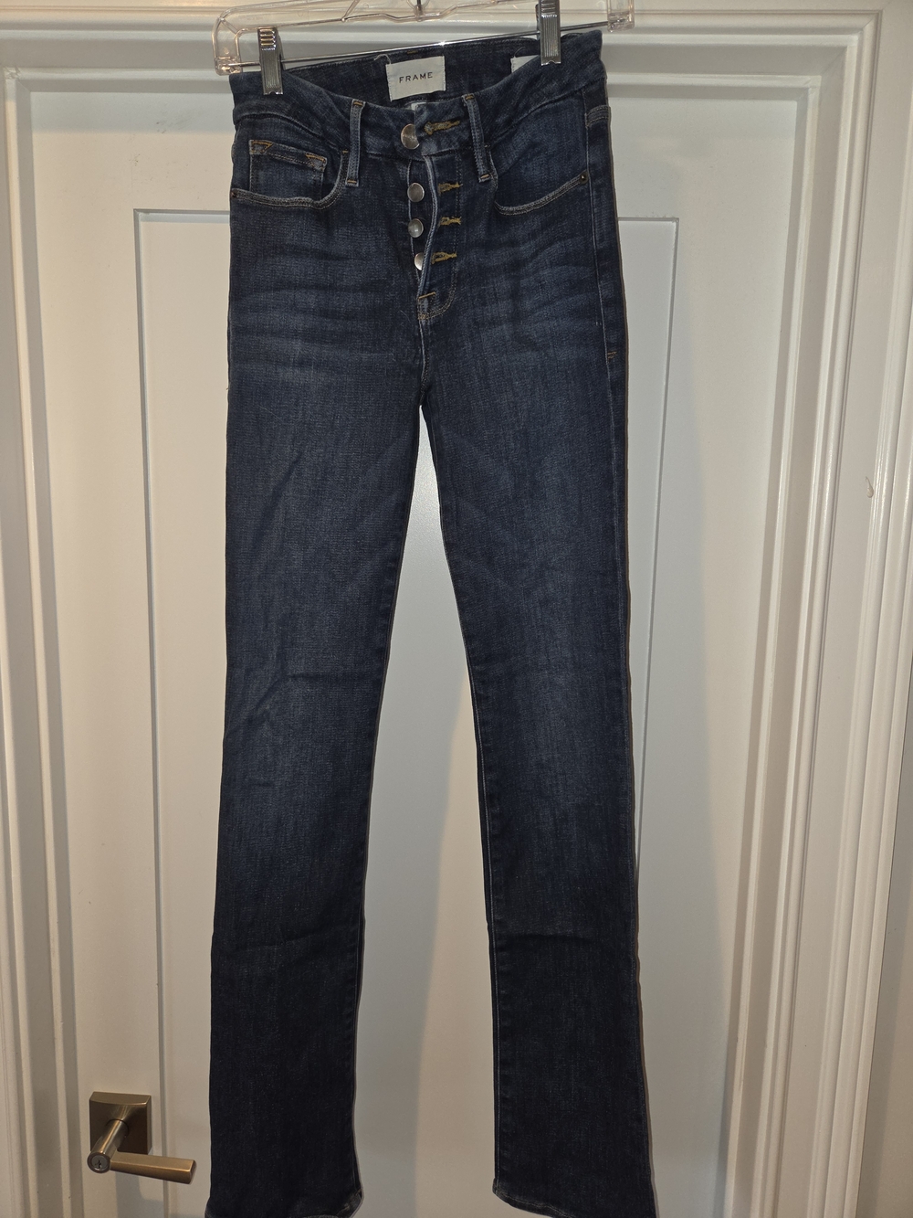 Frame Denim Dark Indigo High-Rise Button-Fly Straight Leg Jeans